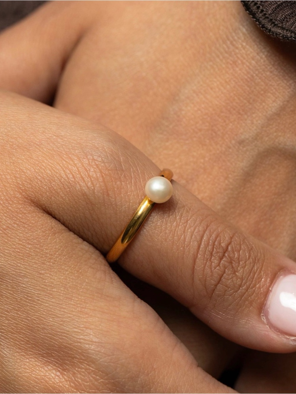 Gold Pearl Stackable Ring - Picture 2 of 7